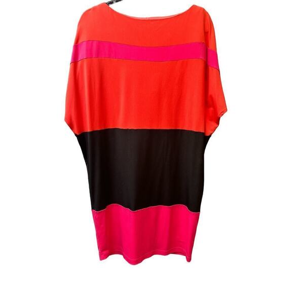 Muse Women's Short Dolman Sleeve Saffron Color Block Dress Size 10 Orange Pink - Picture 5 of 6
